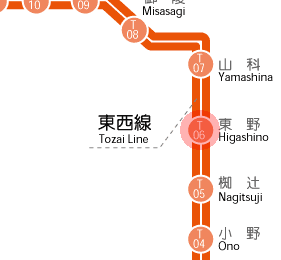 T06 Higashino station map