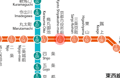 T12 Kyoto Shiyakusho-mae station map
