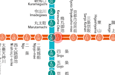 T13 Karasuma Oike station map