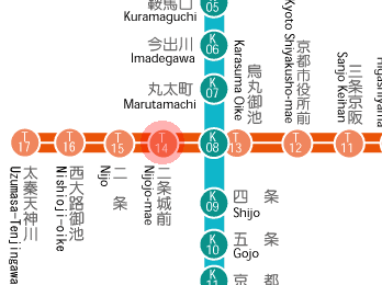 T14 Nijojo-mae station map