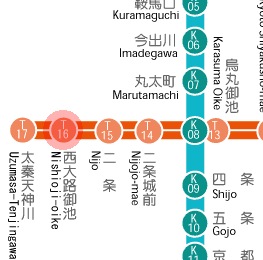 T16 Nishioji Oike station map