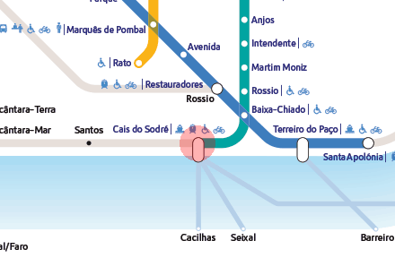 Cais do Sodre station map