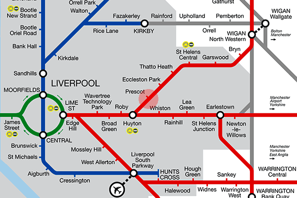 Prescot station map