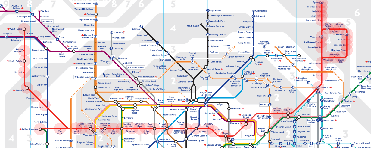 London Underground Tube Map Plan Diagram Central Line Extension Beck