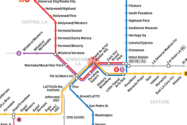 Grand Avenue Arts/Bunker Hill station map