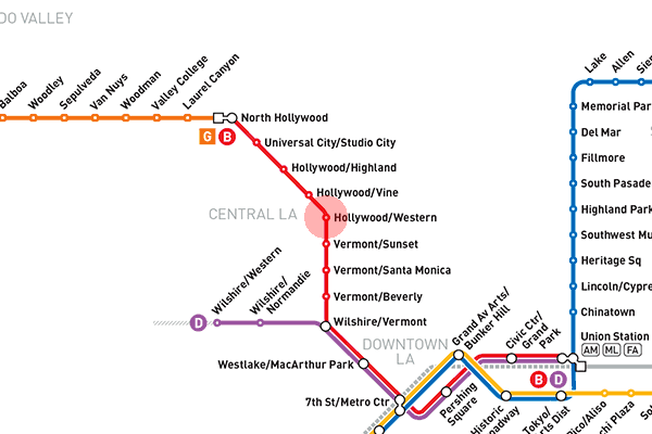 Hollywood/Western station map