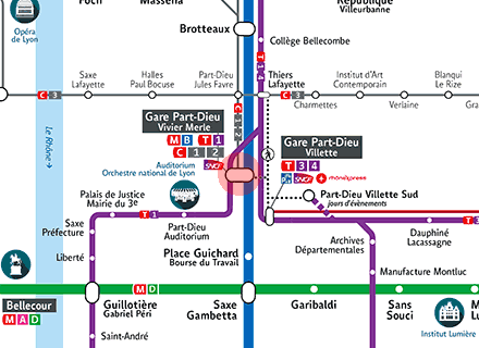Gare Part-Dieu - Vivier Merle station map