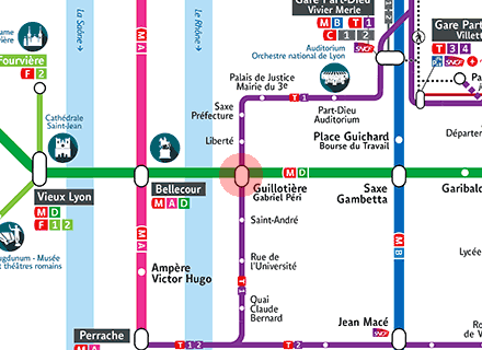 Guillotiere - Gabriel Peri station map