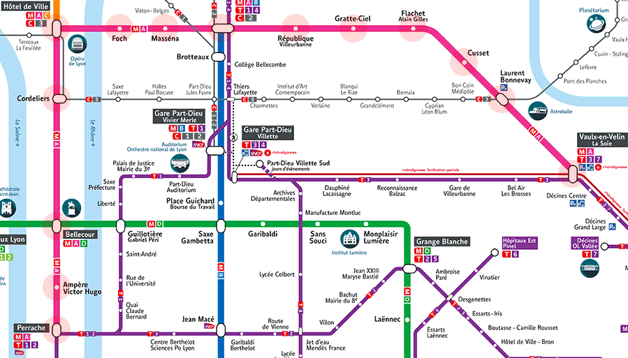 Lyon Metro Line A map