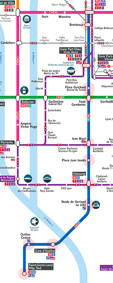 Lyon Metro Line B map