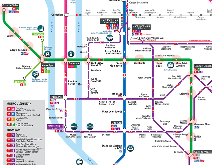 Lyon Metro Line D map