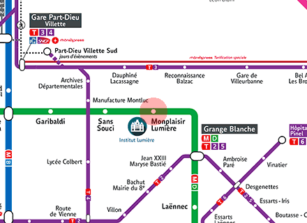 Monplaisir-Lumiere station map