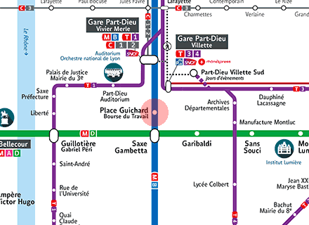 Place Guichard - Bourse du Travail station map
