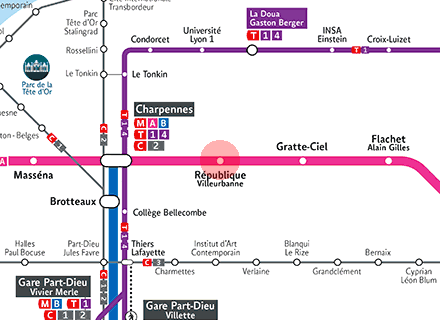 Republique - Villeurbanne station map