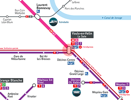 Vaulx-en-Velin La Soie station map