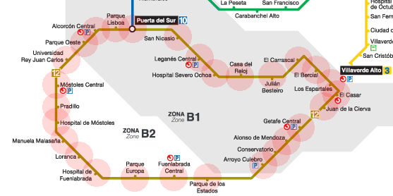 Madrid Metro Line 12 MetroSur map