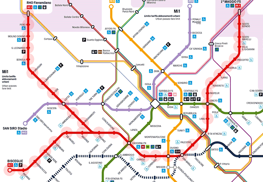 Milan Metro Line 1 map