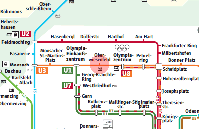 Oberwiesenfeld station map