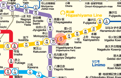 H17 Higashiyama Koen (Higashiyama Park) station map