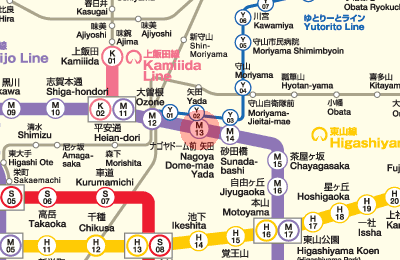 M13 Nagoya Dome-mae Yada station map