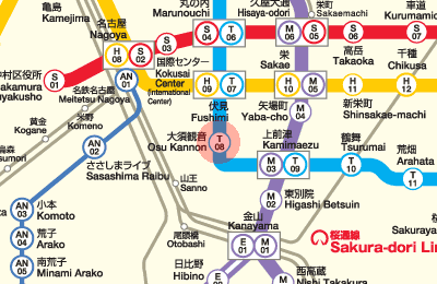 T08 Osu Kannon station map