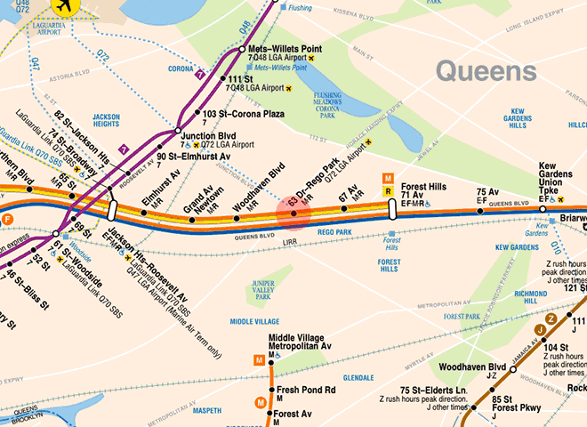 63rd Drive-Rego Park station map