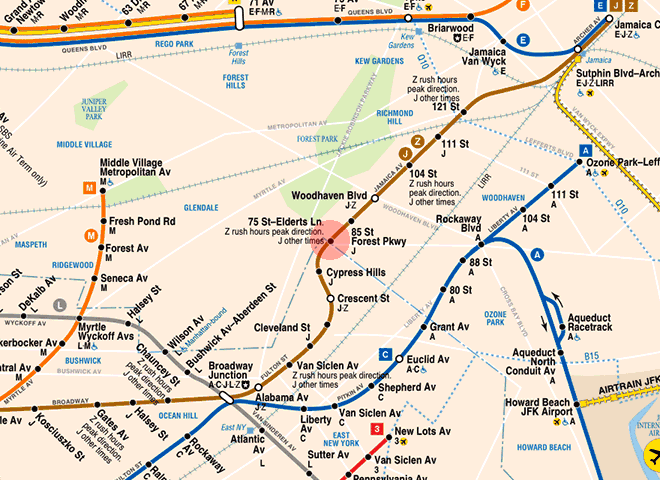 75th Street-Elderts Lane station map