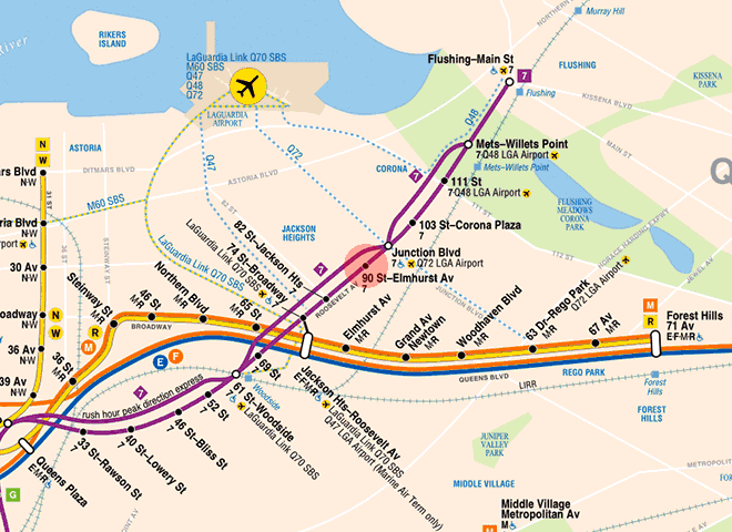 90th Street-Elmhurst Avenue station map