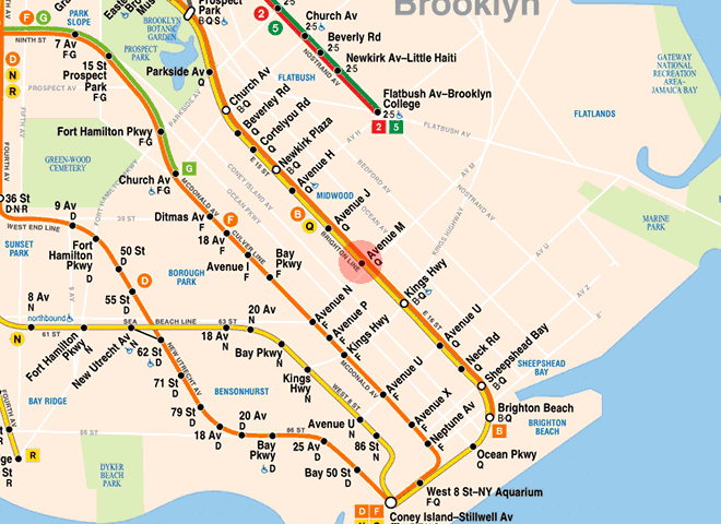 Avenue M station map