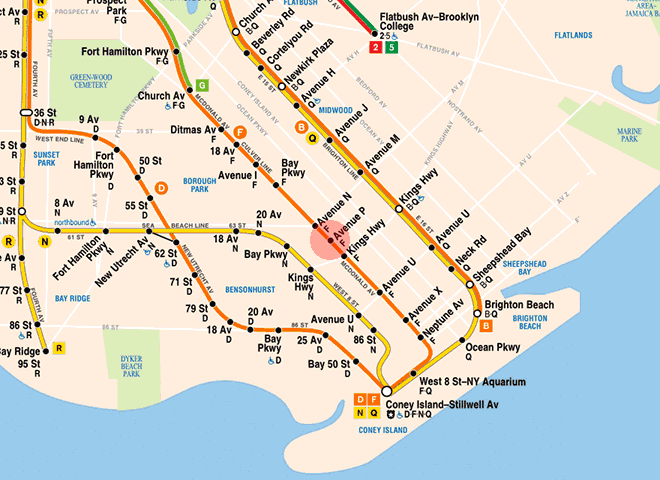 Avenue P station map