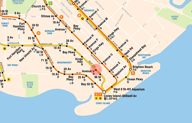 Avenue U station map