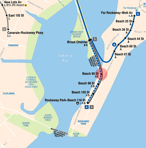 Beach 90th Street station map