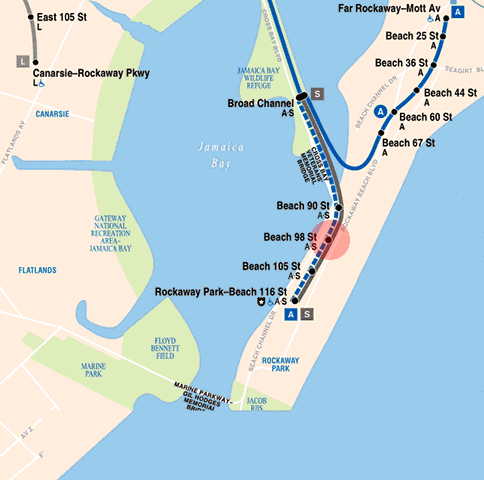 Beach 98th Street station map