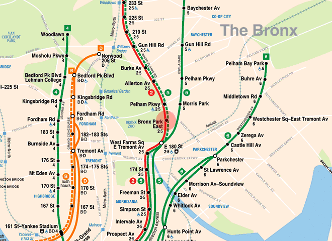 Bronx Park East station map