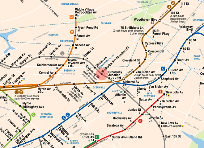 Bushwick Avenue-Aberdeen Street station map