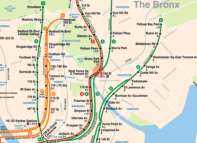 East 180th Street station map