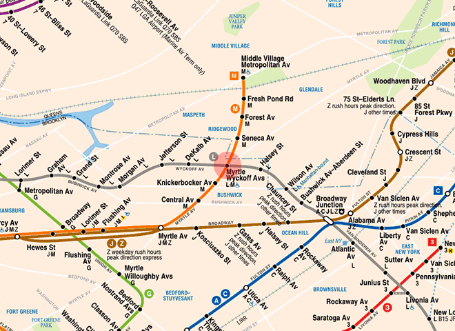 Myrtle-Wyckoff Avenues station map