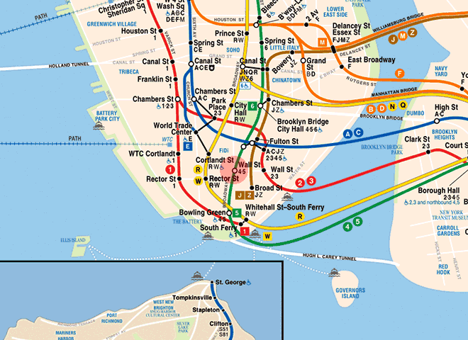 Wall Street station map