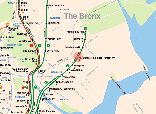 Westchester Square-East Tremont Avenue station map