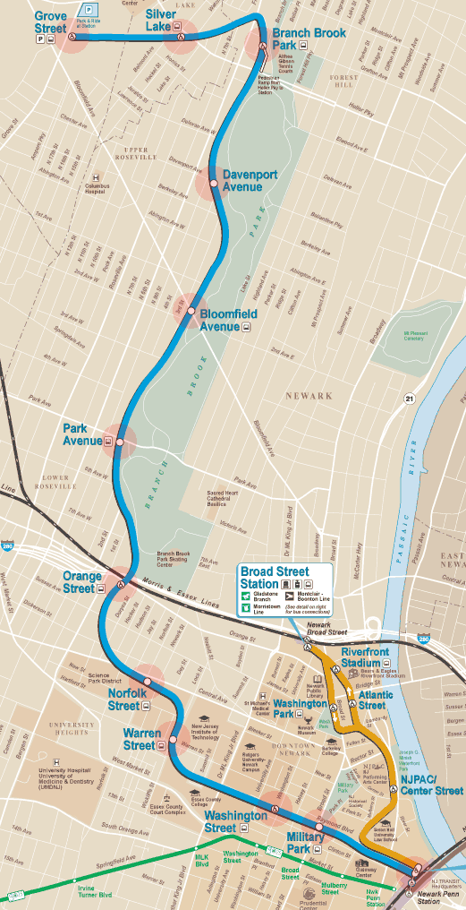 Newark Subway & Light Rail Main Line map