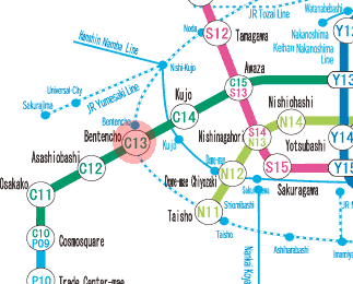 C13 Bentencho station map