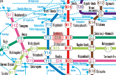 C16 Hommachi station map