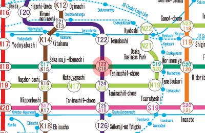 C18 Tanimachi Yon-chome station map