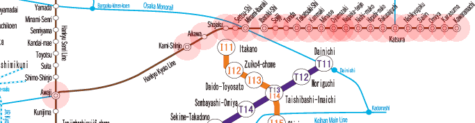 Osaka subway Hankyu Kyoto Line map