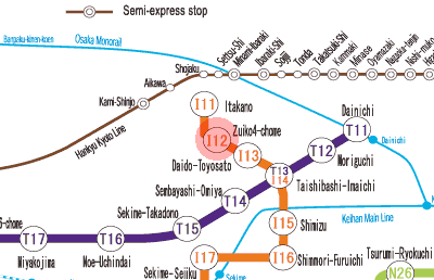 I12 Zuiko Yonchome station map