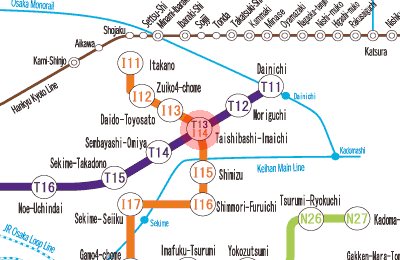 I14 Taishibashi-Imaichi station map