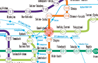 I18 Gamo Yonchome station map