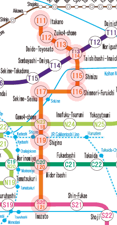 Osaka subway Imazatosuji Line map