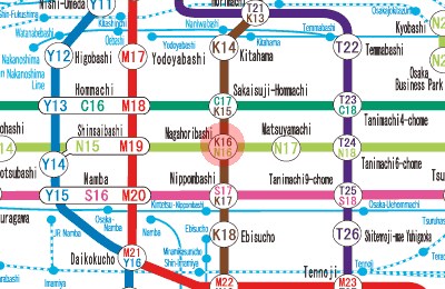 K16 Nagahoribashi station map