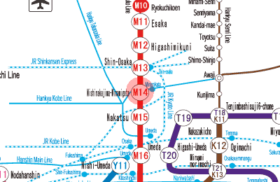 M14 Nishinakajima-Minamigata station map